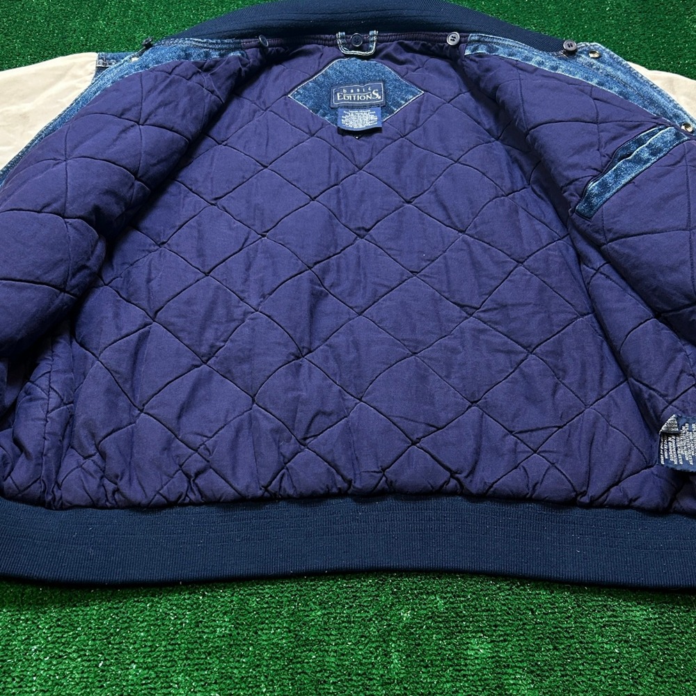 Y2K / Vintage Basic Editions Denim Varsity M Blue Bomber Two Tone Removable Hood - Picture 10 of 13